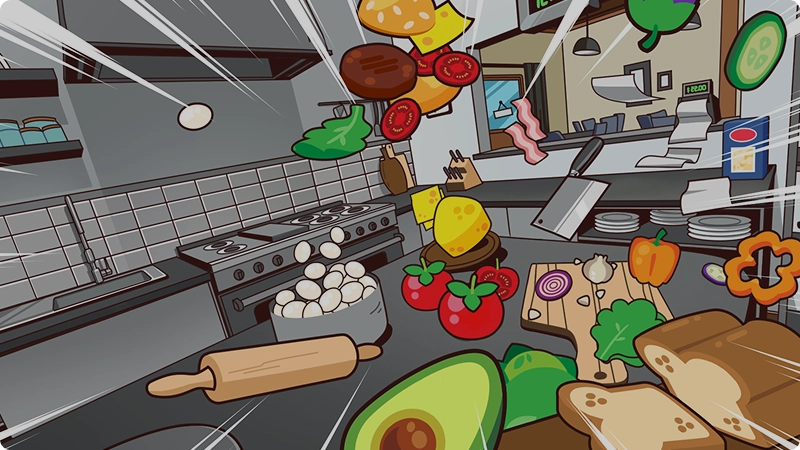 Chop Chop on Board: a cooking game screen with kitchen stations