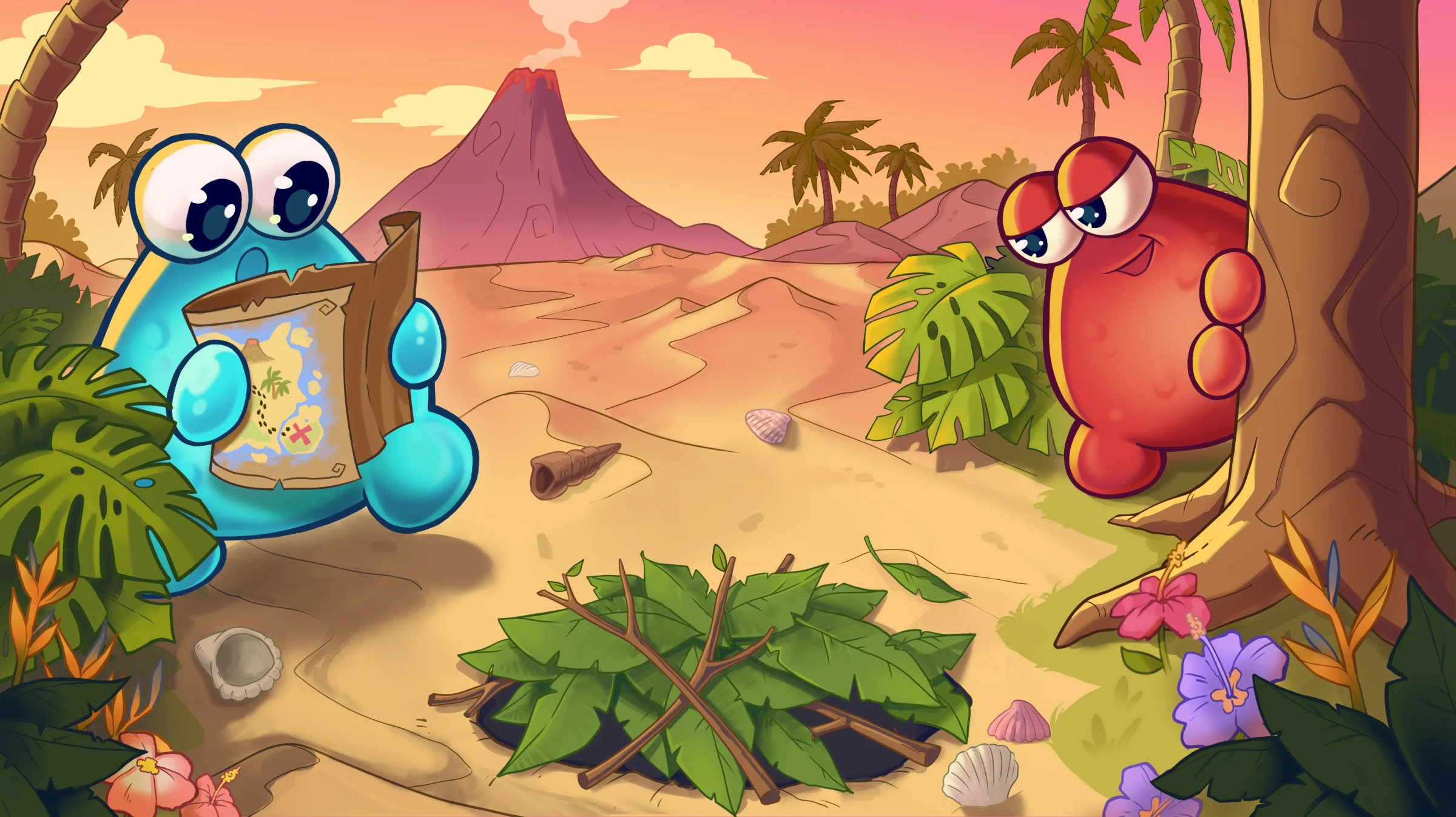 Bloogs Blitz artwork: a pirate island with jungle and caves