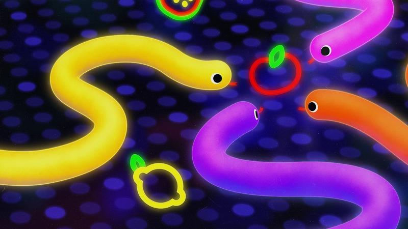 Snek on Board: a snake chasing fruit on the screen